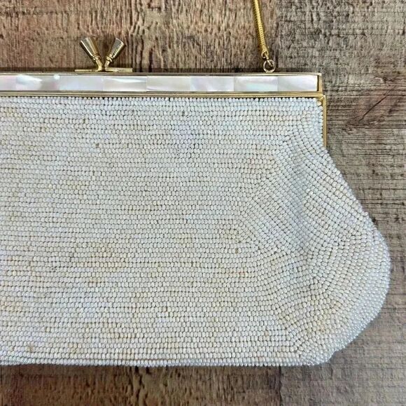Vintage Beaded with Inlaid Mother of Pearl Evening Clutch